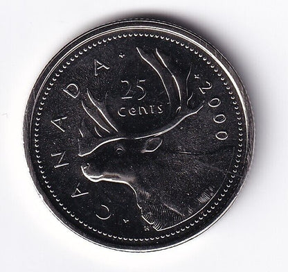 Canada 2000w Prooflike Quarter 25 Cents Caribou Winnipeg W Mint Mark 2000