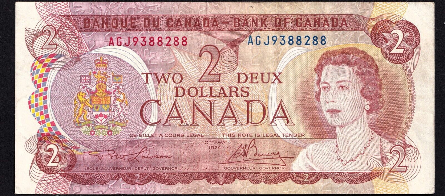 Canada 1974 $2 Two Dollar Banknote Lawson - Bouey AGJ 9388288