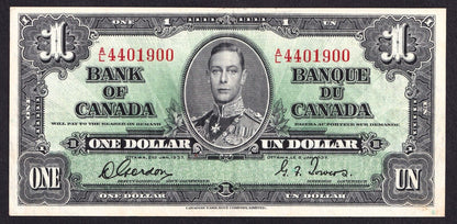 Canada 1937 $1 One Dollar Banknote Gordon - Towers A/L 4401900