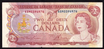 Canada 1974 $2 Two Dollar Banknote Lawson - Bouey ABM 0394974