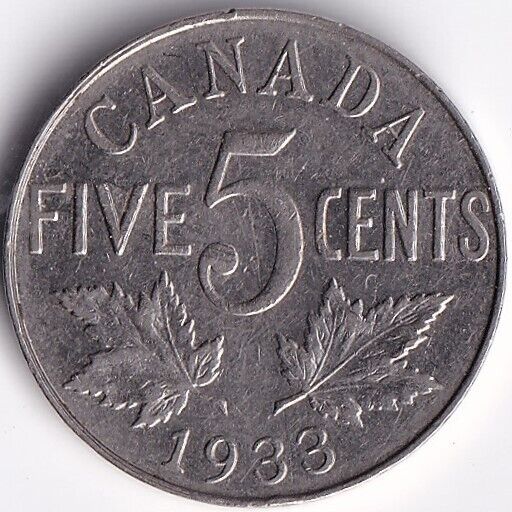 1933 Canada 5 Five Cents King George V VF