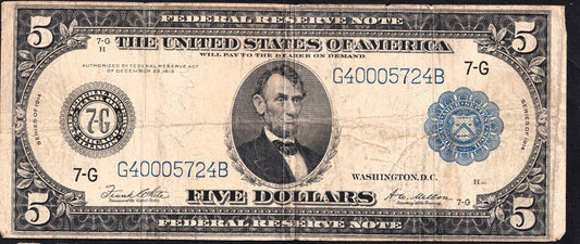 USA / Chicago IL $5 Series of 1914 Block G-B Federal Reserve note 7-G