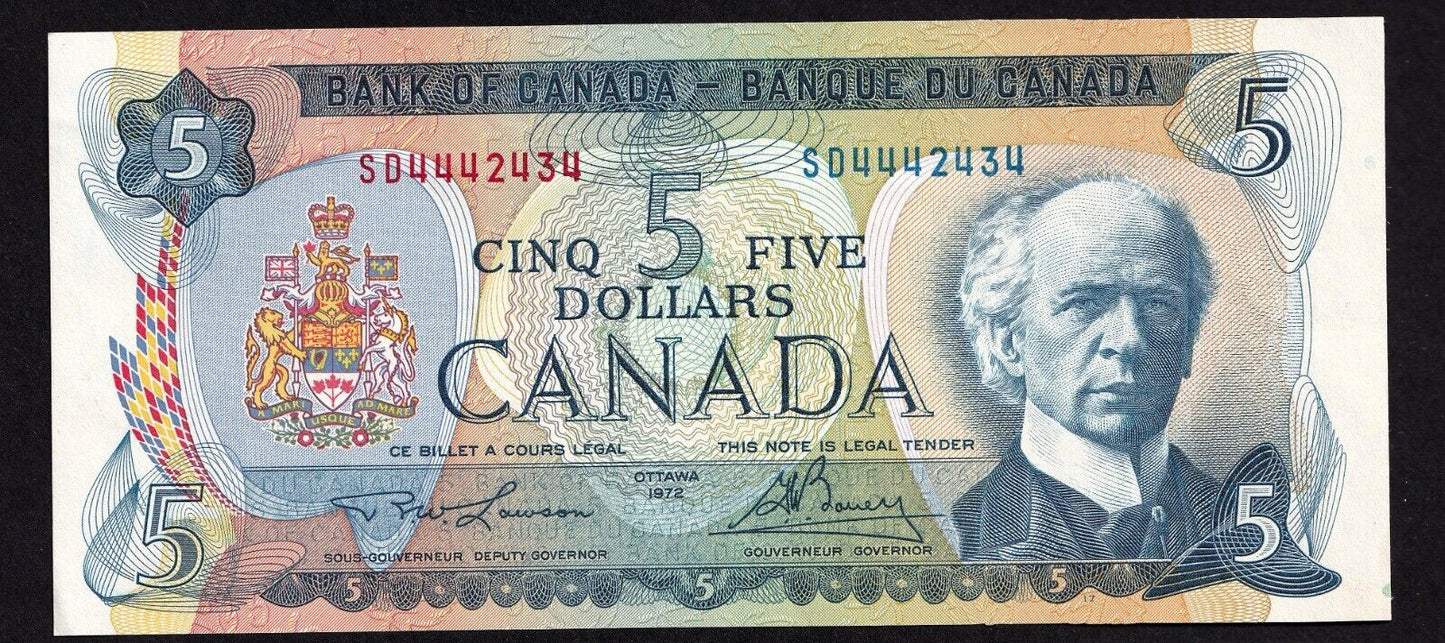 Canada 1972 $5 Five Dollar Banknote Lawson-Bouey Beautiful Colour SD 4442434