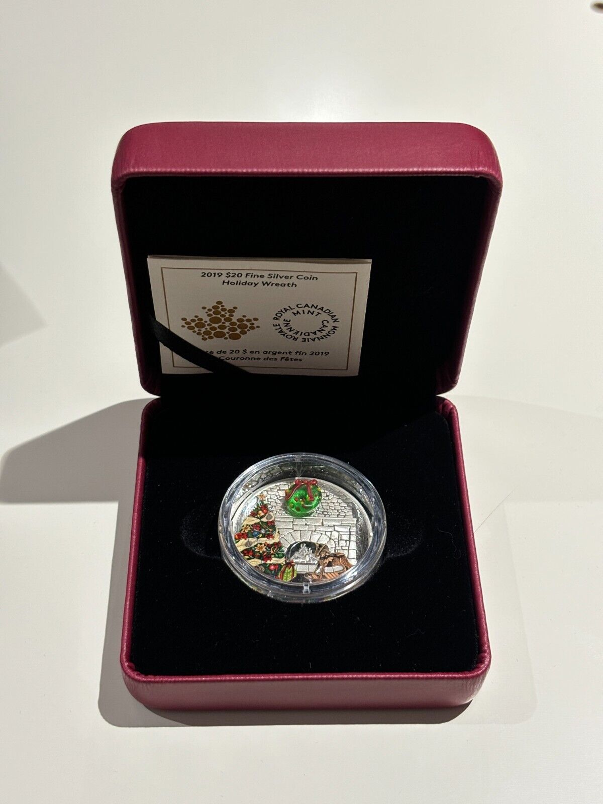 Royal Canadian Mint 2019 $20 Fine Silver Coin Holiday Wreath Magic Box And COA