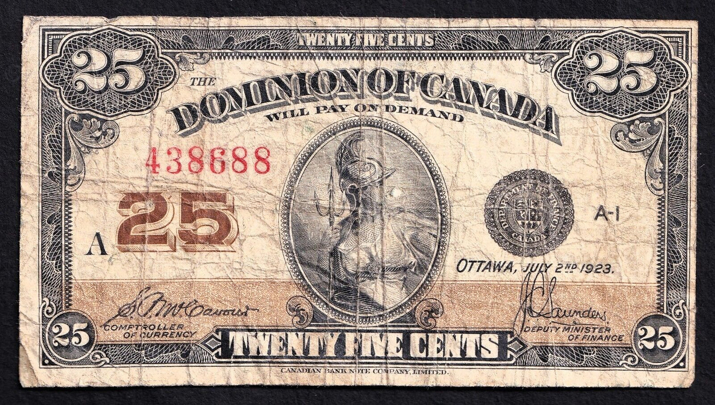 1923 Dominion of Canada 25c Shinplaster Note McCavour - Sanders 438688