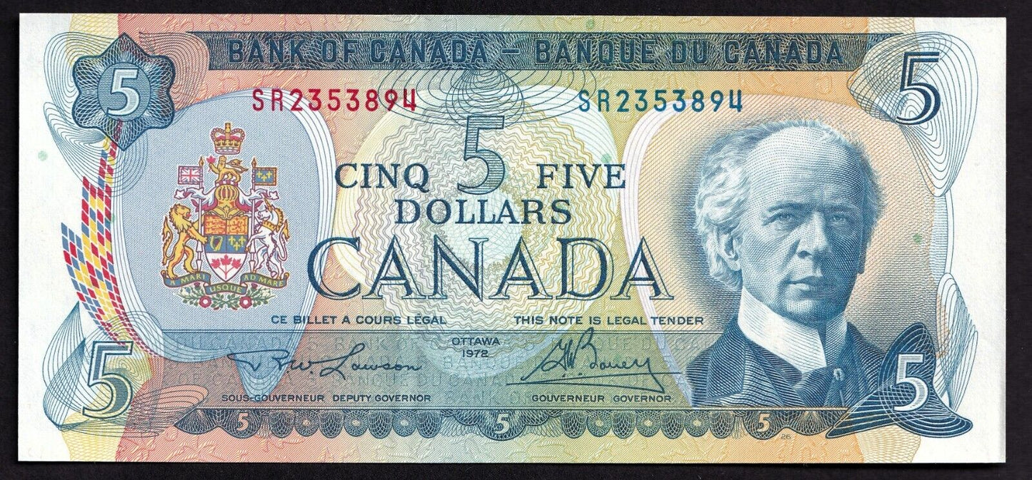 Canada 1972 $5 Five Dollar Banknote Lawson-Bouey Beautiful Colour SR 2353894