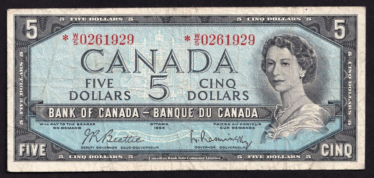 Canada 1954 $5 Five Dollar Replacement Banknote Beattie - Rasminsky *WS 0261929