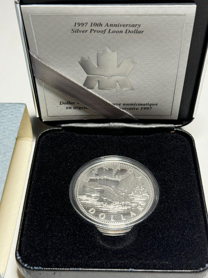 1997 Canada 10th Anniversary Silver Proof $ Dollar With Box + COA