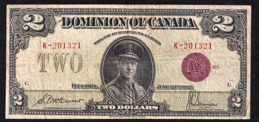 Dominion Of Canada 1923 $2 Two Dollar Banknote McCavour - Saunders Bronze Seal