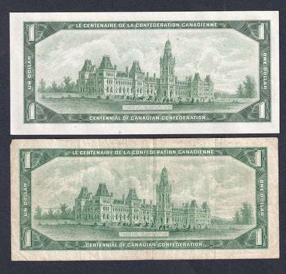 Canada 1967 $1 One Dollar Banknote Lot Of Two Beattie-Raminsky (Nicer Grades)