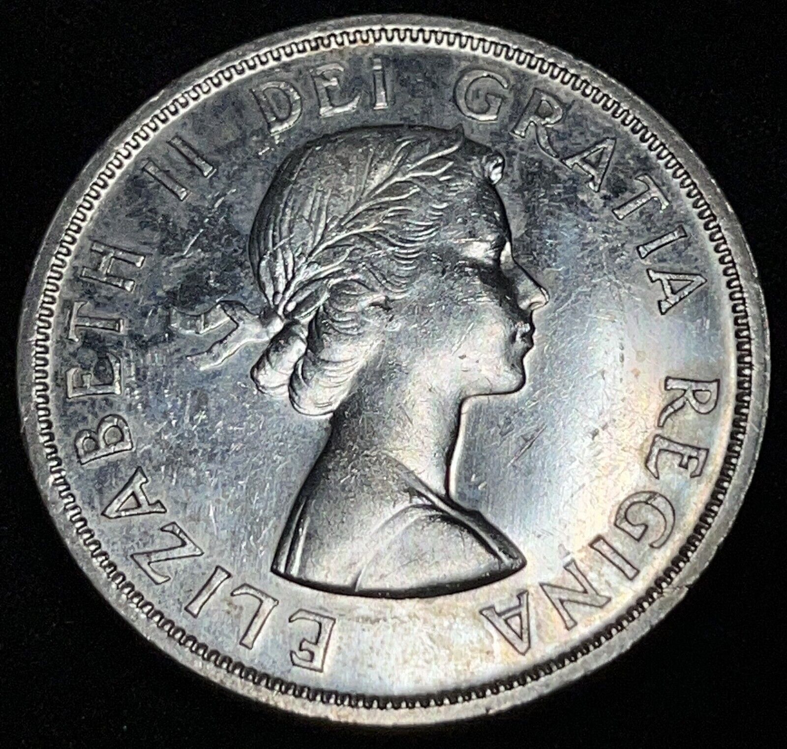 Canada 1957 $1 One Silver Dollar Queen Elizabeth II .800 Silver High Grade #12