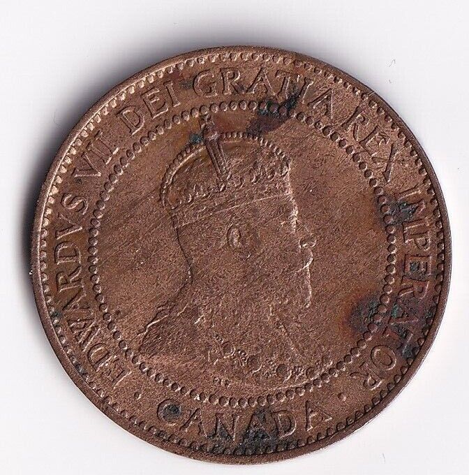 Canada 1910 1 Cent One Large Cent King Edward Nice UNC Details