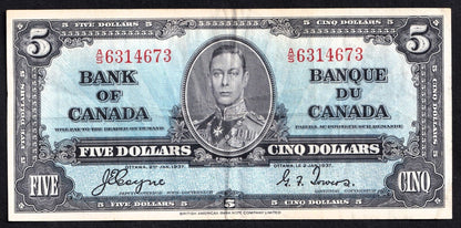 Canada 1937 $5 Five Dollar Banknote Coyne - Towers A/S 6314673