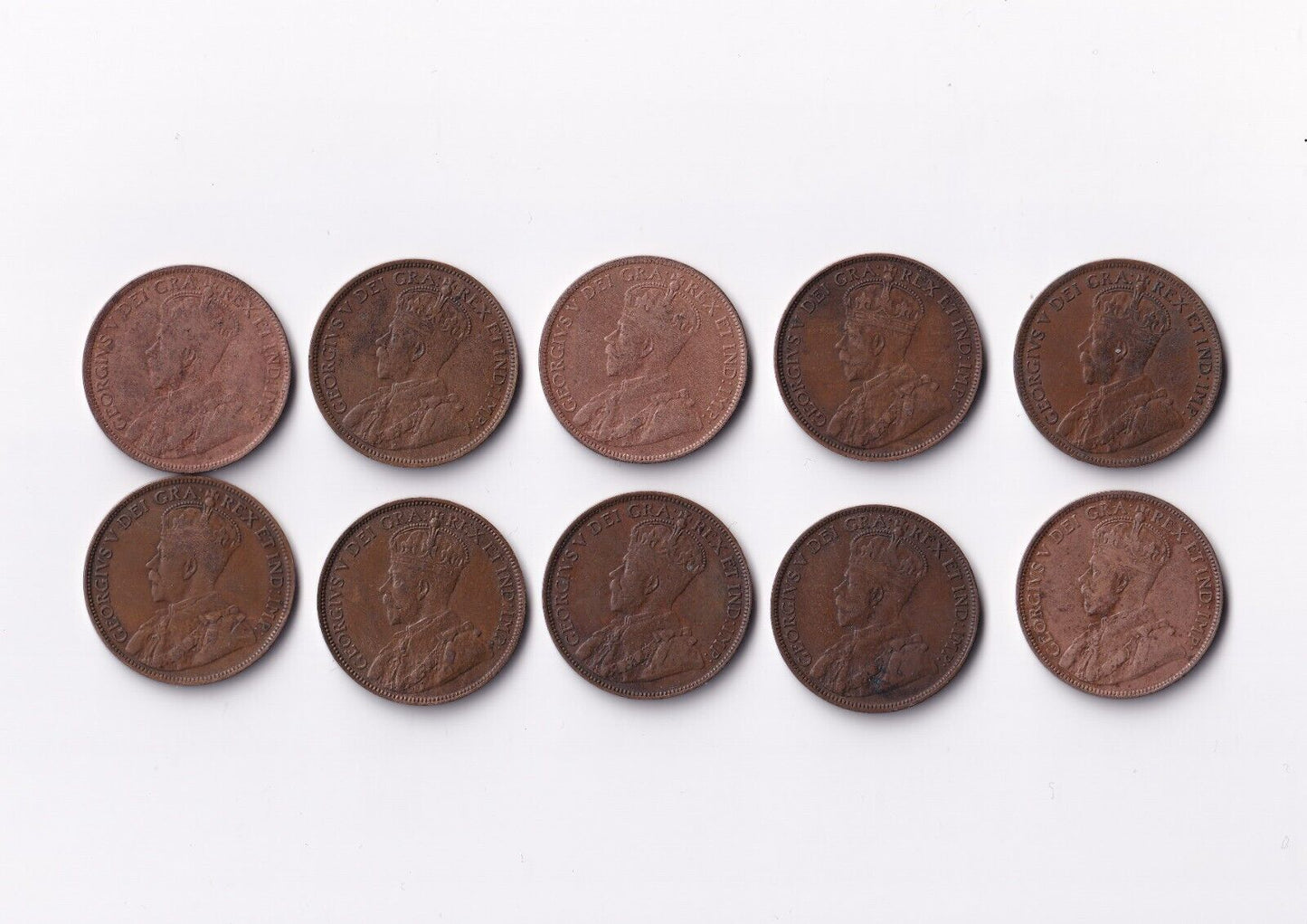 Canada 1918 1 Cent Lot of 10 Large Cents King George V Coins