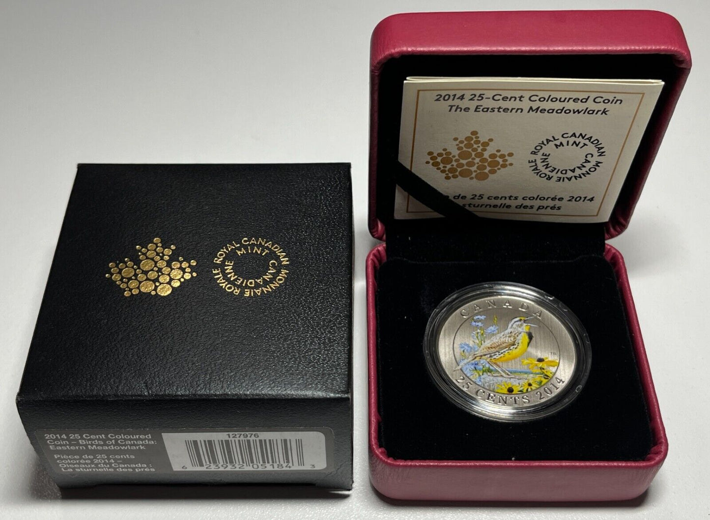 2014 Canada 25 cent Coloured Coin - Eastern Meadowlark With Box + COA