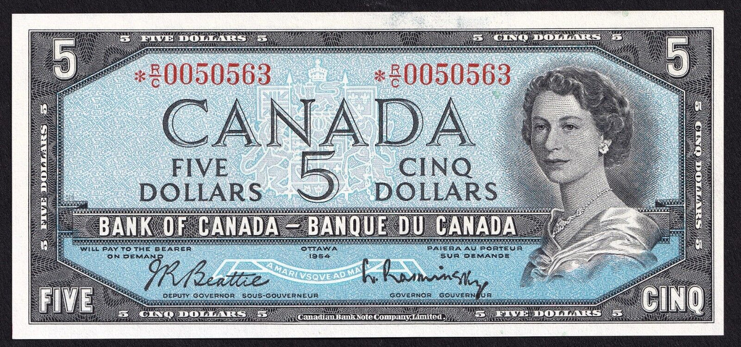 Canada 1954 $5 Five Dollar Replacement Banknote Beattie - Rasminsky *RC 0050563