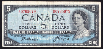 Canada 1954 $5 Five Dollar Devils Face Banknote Beattie - Coyne H/C 0765079