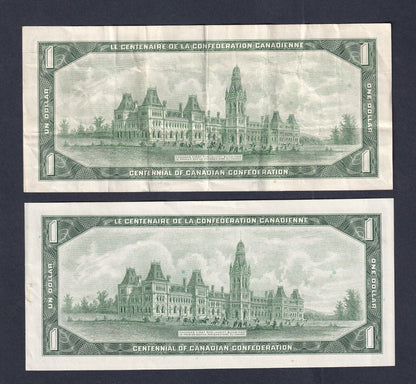 Canada 1967 $1 One Dollar Banknote Lot Of Two Beattie-Raminsky (Nicer Grades)