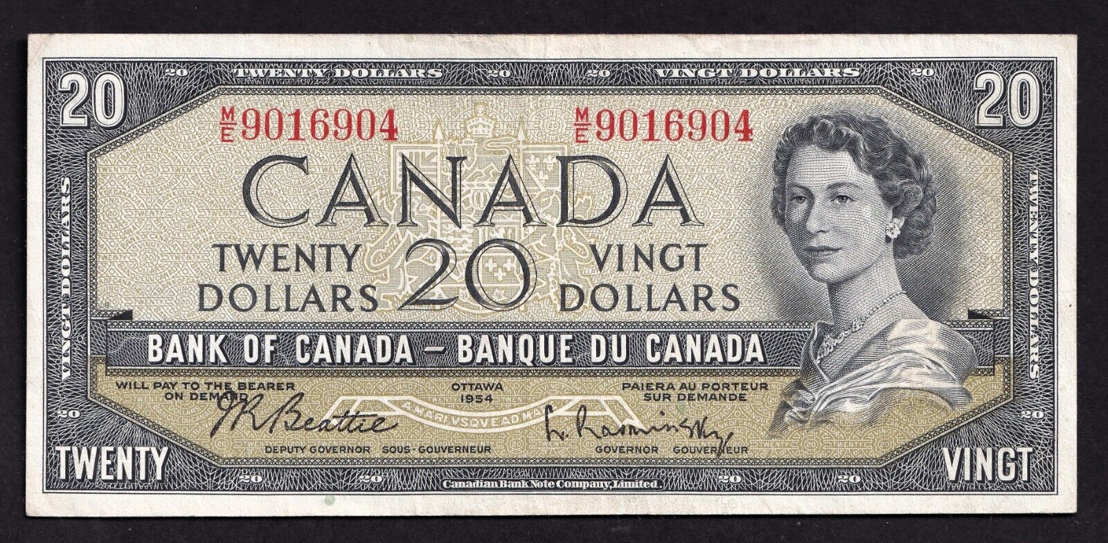 Canada 1954 $20 Twenty Dollar Banknote Beattie - Rasminsky M/E 9016904