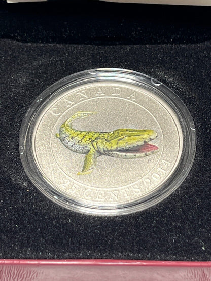 Canada 2014 25 Cent Tiktaalik Glow-in-the-Dark Coloured Coin With Box + COA