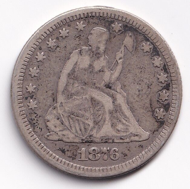 Love Token With Engraved "MW" On USA Seated Liberty 1876 Quarter .900 Silver