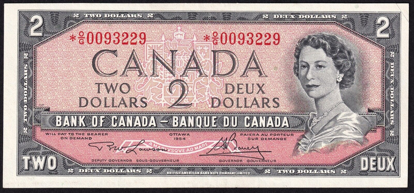 Canada 1954 $2 Two Dollar Replacement Banknote Lawson - Rasminsky *O/G 0093229