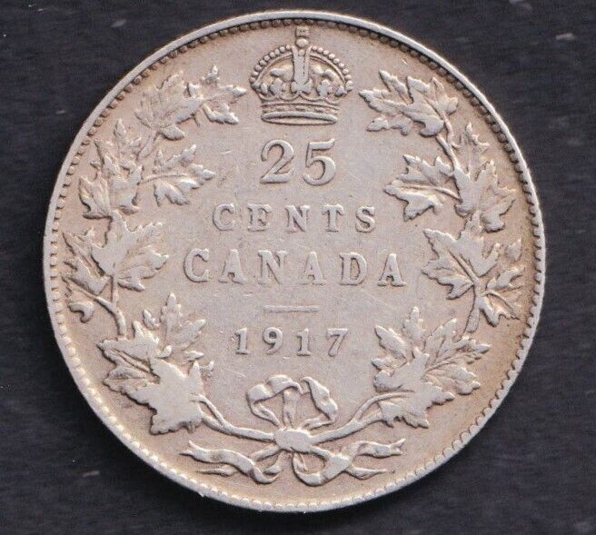 1917 Canada Silver Quarter 25 Twenty Five Cent Piece King George V F +