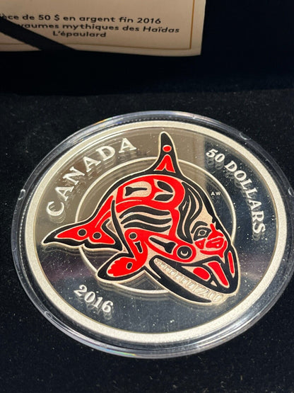 2016 'The Orca -Mythical Realms of the Haida' Enameled Proof $50 Silver Coin