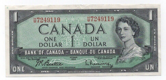 1954 $1 Canada Beattie/ Rasminsky H/M Prefix Low Print Changeover Run XF