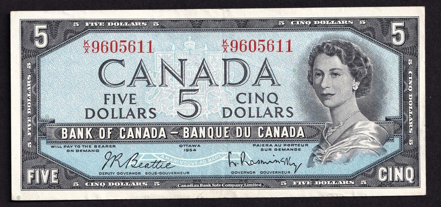 Canada 1954 $5 Five Dollar Banknote Beattie - Rasminsky Nice Colour K/X 9605611