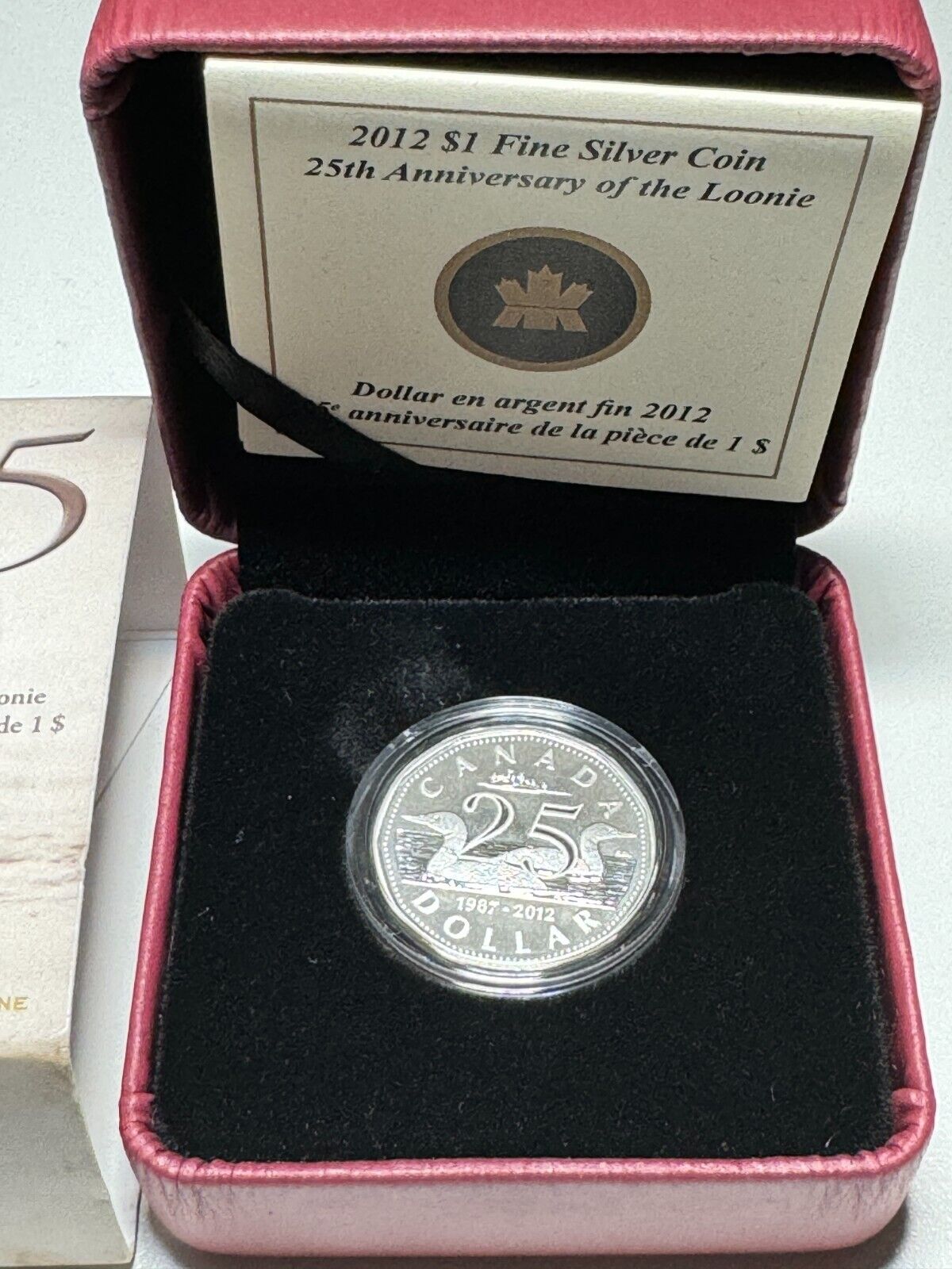 2012 Canada $1 Fine Silver Coin - 25th Anniversary of the Loonie - Complete