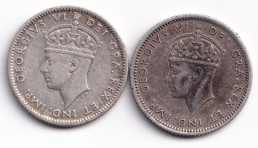 Newfoundland 1941 & 1941 10c Dimes Coins .925 Silver King George VI Pre Confed