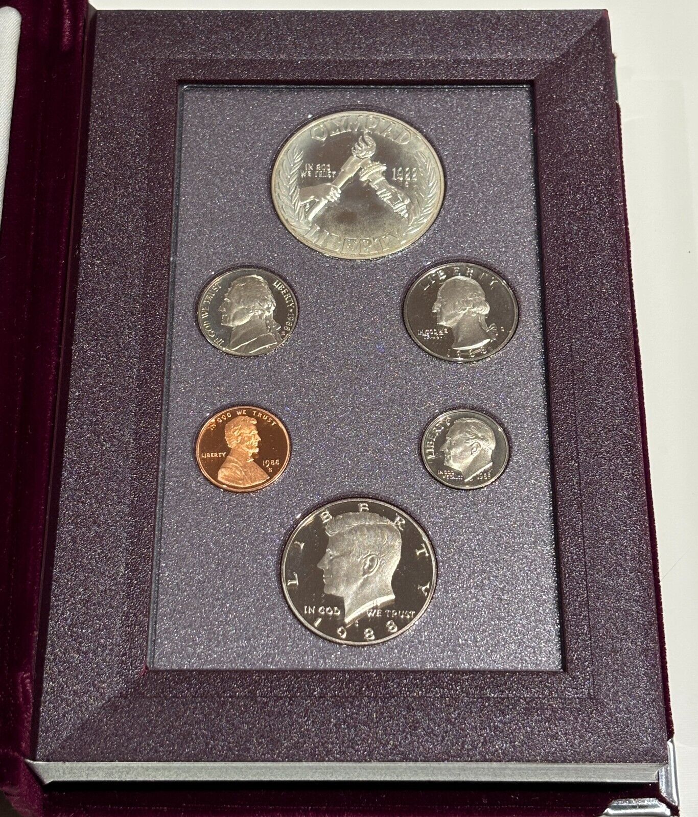 1988 Prestige Proof Set Olympic Silver Dollar U.S. Mint Box 6 Coins