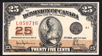 1923 Dominion of Canada 25c Shinplaster Note Hyndman - Saunders L 050716