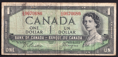 Canada 1954 $1 One Dollar Devils Face Banknote Beattie - Coyne K/A 9670686