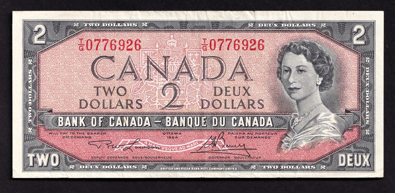 Canada 1954 $2 Two Dollar Banknote Lawson - Bouey V/G 8224310