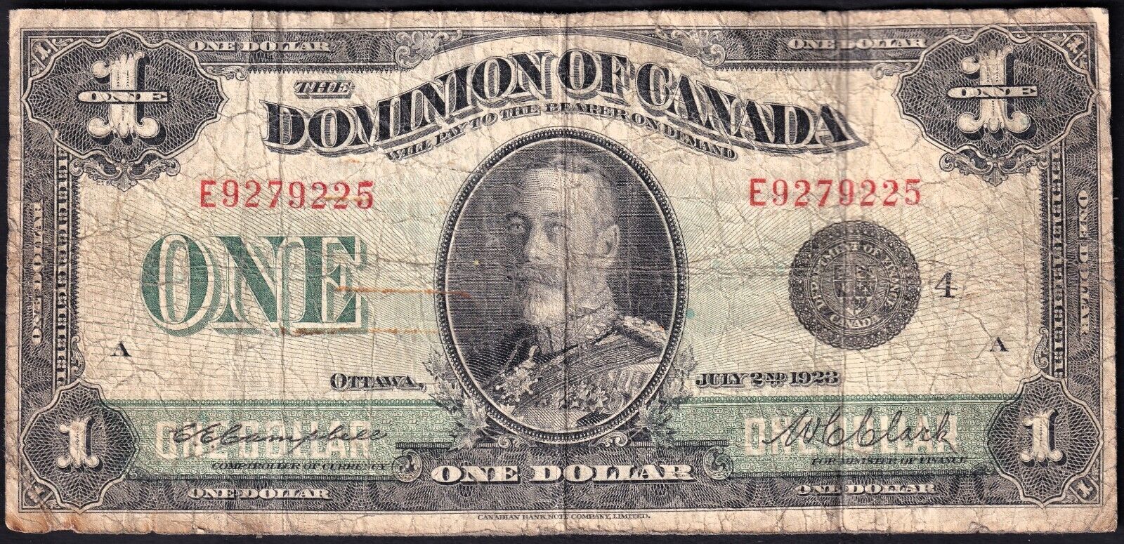 Dominion Of Canada 1923 $1 One Dollar Banknote Campbell - Clark E9279225