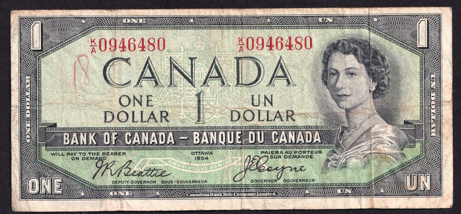 Canada 1954 $1 One Dollar Devils Face Banknote Beattie - Coyne K/A 0946480