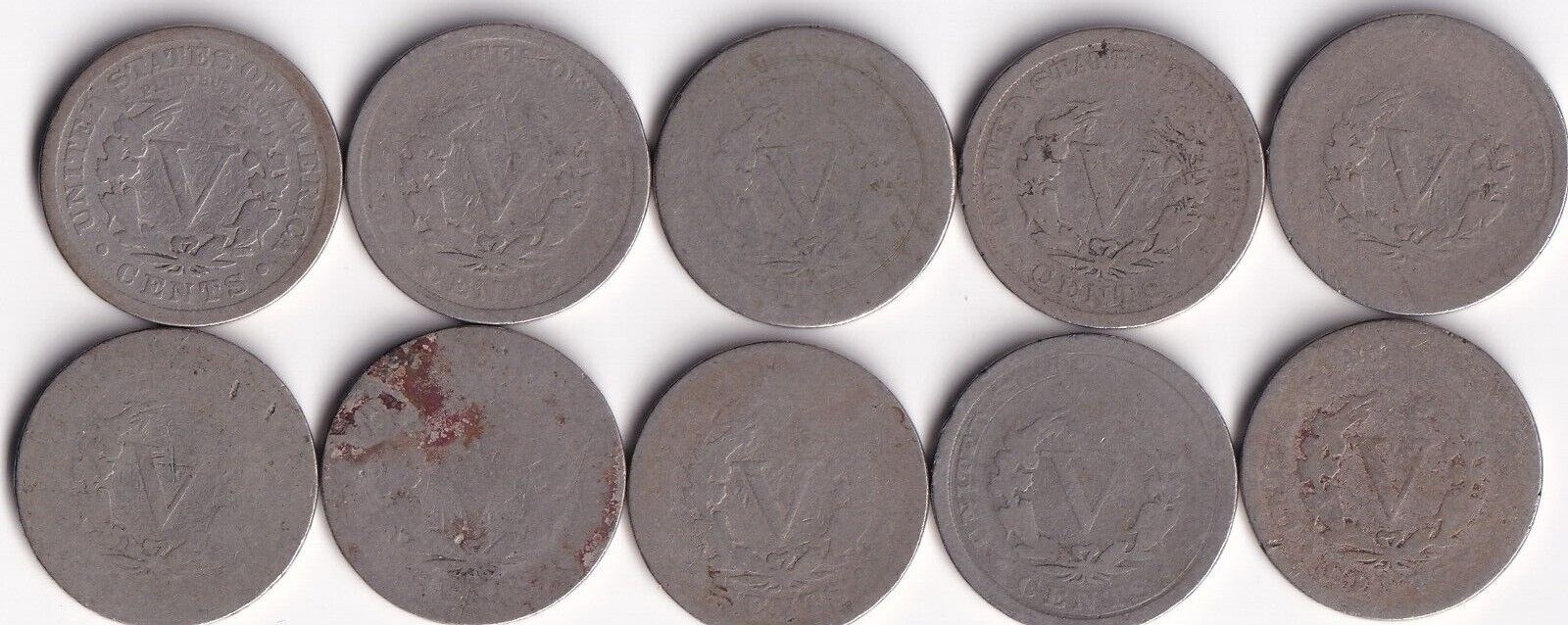 USA 1897 5c Liberty Head Nickel Lot Of Ten Harder Date