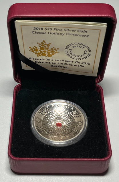 2018 Canada -Classic Holiday Ornament with Swarovski - $25 Fine Silver Coin