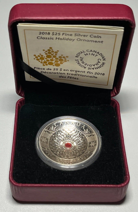 2018 Canada -Classic Holiday Ornament with Swarovski - $25 Fine Silver Coin