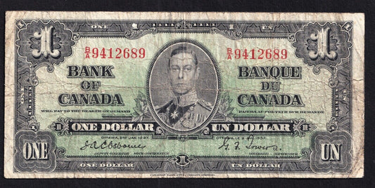 1937 Bank Of Canada 1$ Osborne B/A 9412689 Rare Signature Note!