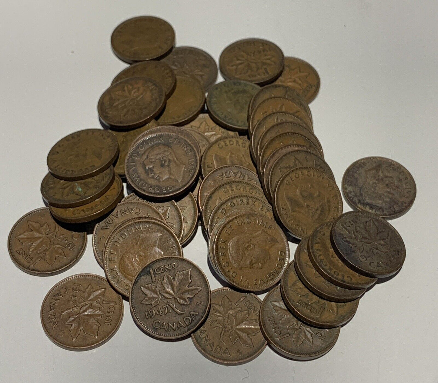 Roll of 1947 Canada King George VI Small Cents Coins 50 Pennies