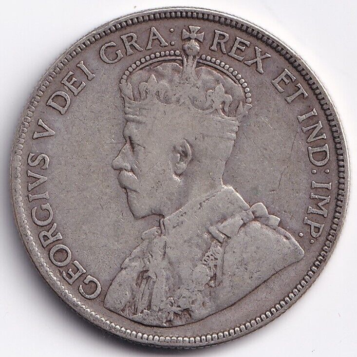 1929 Canada 50 Fifty Cents King George V .925 Silver F