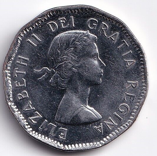 Canada 1953 Five Cent 5c Nickel Queen Elizabeth II Shoulder Fold Lustourous