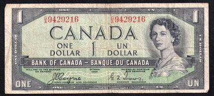 Canada 1954 $1 One Dollar Devils Face Banknote Coyne - Towers G/A 9429216