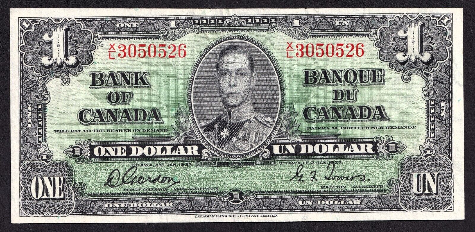 Canada 1937 $1 One Dollar Banknote Gordon - Towers X/L 3050526