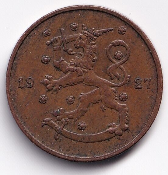 Finland 10 Pennia Coin 1936 KM# 24 Copper Rampant Lion With Sword