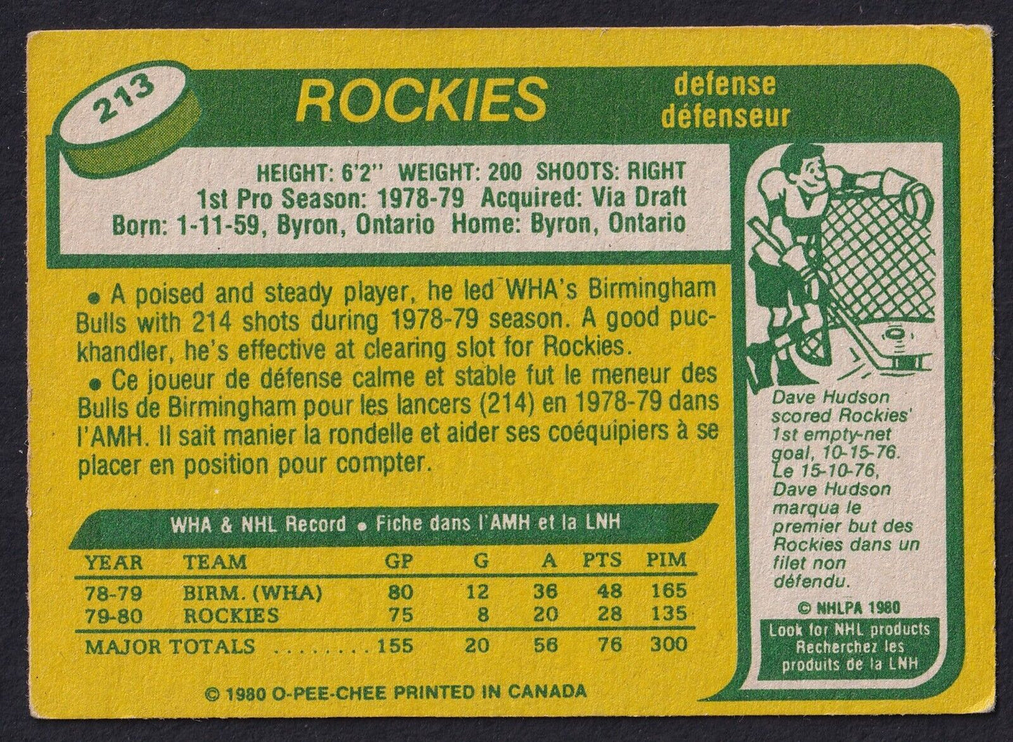 1980-81 O-Pee-Chee Rob Ramage Rookie Card  #213 Colorado Rockies RC