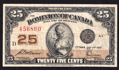 1923 Dominion of Canada 25c Shinplaster Note McCavour - Sanders 456860